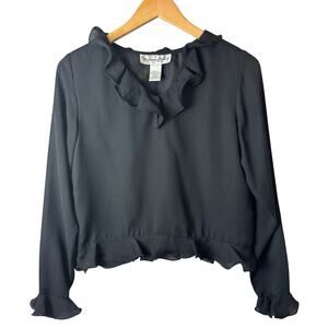 Victoria Holley Vtg Black Whimsygoth Ruffle Blouse Minimalist Sheer Romance Top
